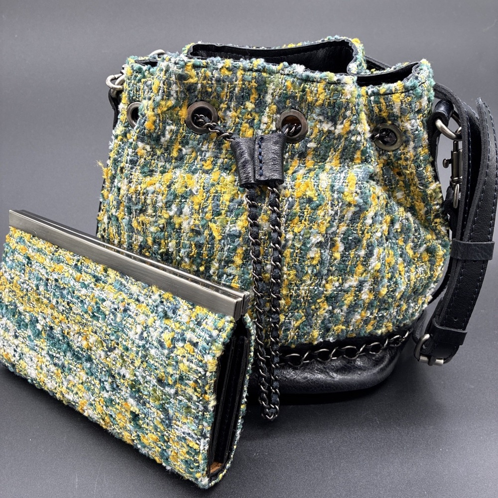 Patricia Nash Civetta Spring Boucle Woven Tweed Crossbody Bucket Bag Wallet Set